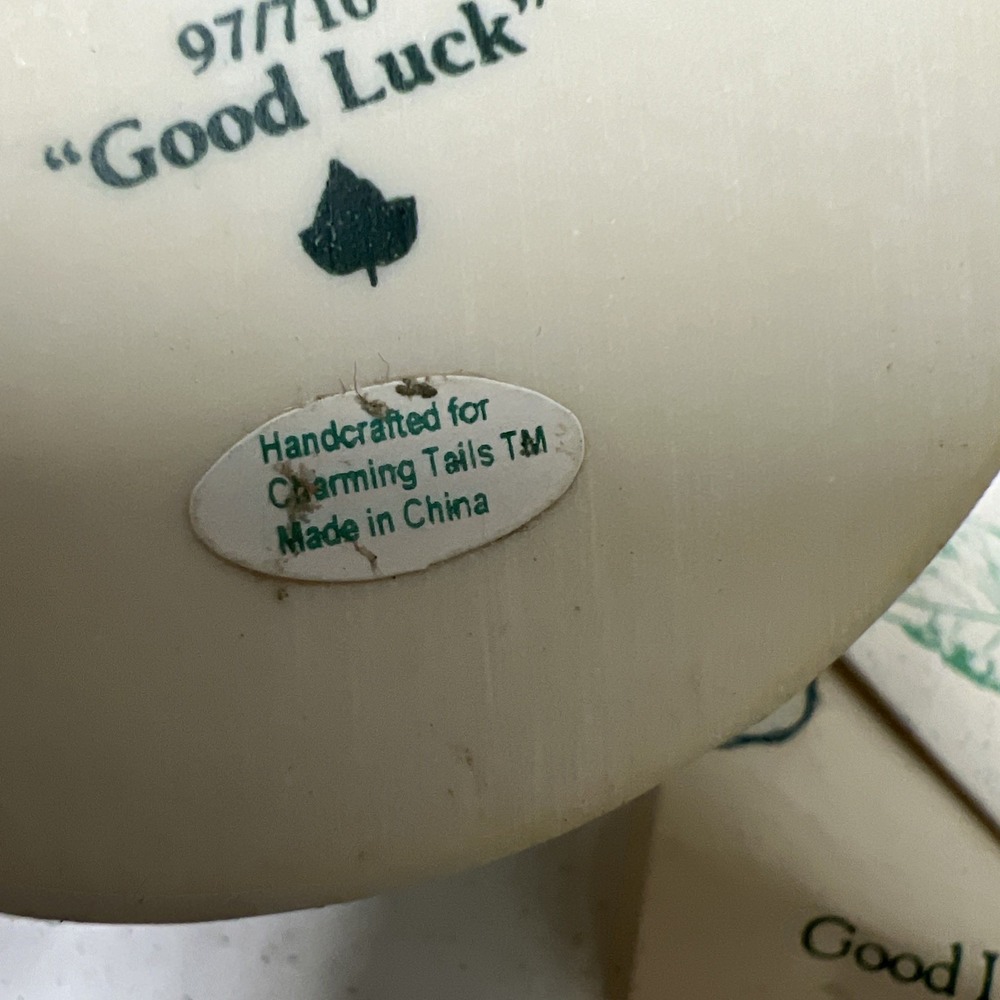 Charming Tails Fitz & Floyd "Good Luck" Mouse‎ 4 Leaf Clover Shamrocks Figurine - Picture 14 of 14